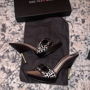 New Bruno Magli animal print/leather heels size 10. Never worn. Dust bag/box inc